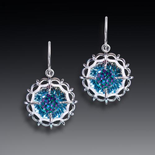 Circles of Light: Blue Topaz DavinChi Cut Earrings